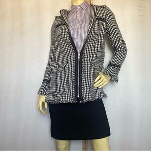 Women's Black and White Houndstooth Zipper Jacket